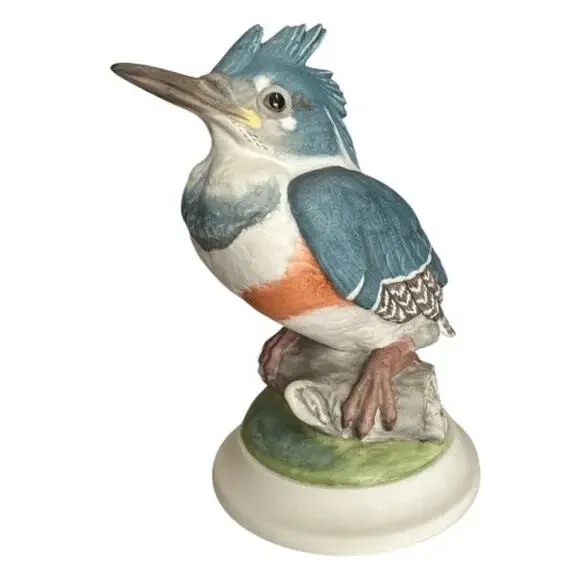 Boehm Fledgling Kingfisher Vintage Bisque Porcelain Bird Figurine